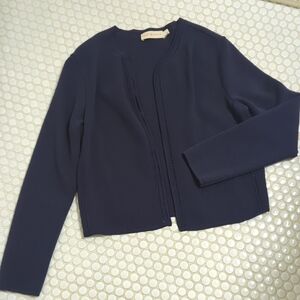 Tory Burch Navy Cardigan with Textured Fabric and Round Neckline